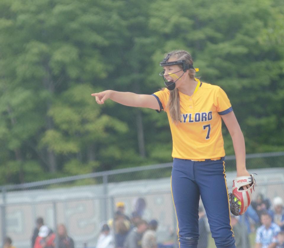 Aubrey Jones points directions to her teammates during the Division 2 Region 9 Finals on Saturday, June 11.