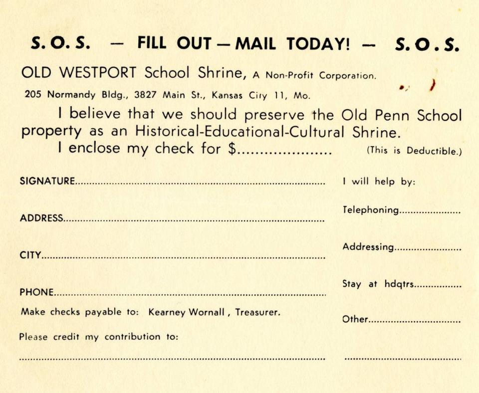 Old Westport School Shrine donation card.