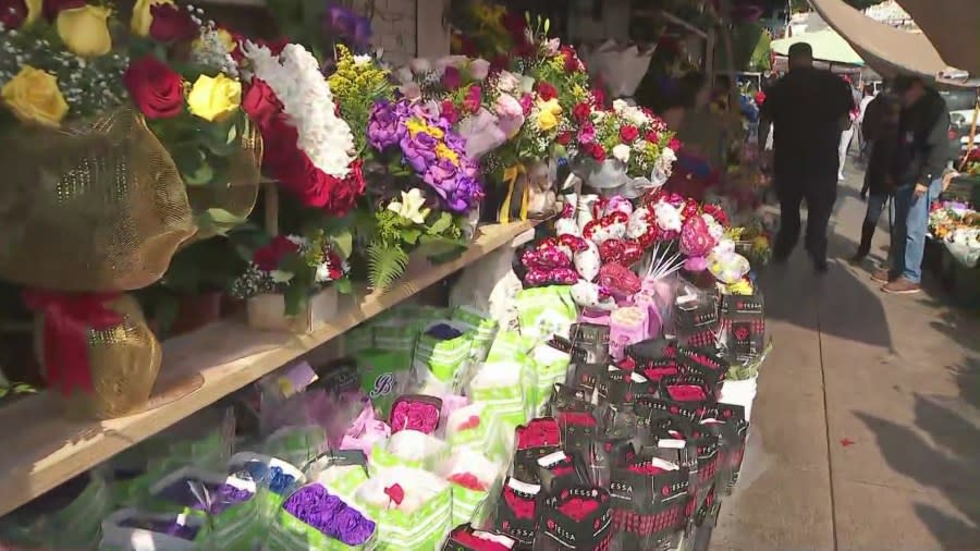 Lovers descend upon California Flower Mall for last-minute Valentine’s Day gifts 