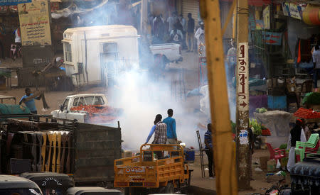 A tear gas canister fired to disperse Sudanese demonstrators, during anti-government protests in the outskirts of Khartoum, Sudan January 15, 2019. REUTERS/Mohamed Nureldin Abdallah