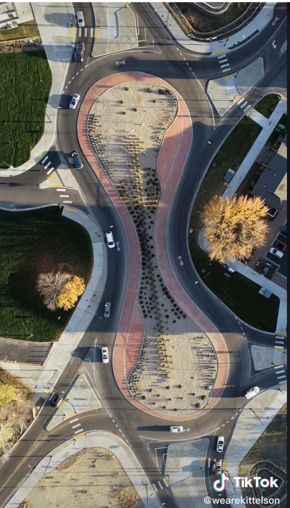 The dogbone roundabout provides access to Hillside Junior High School, Quail Hollow Golf Course and local businesses.