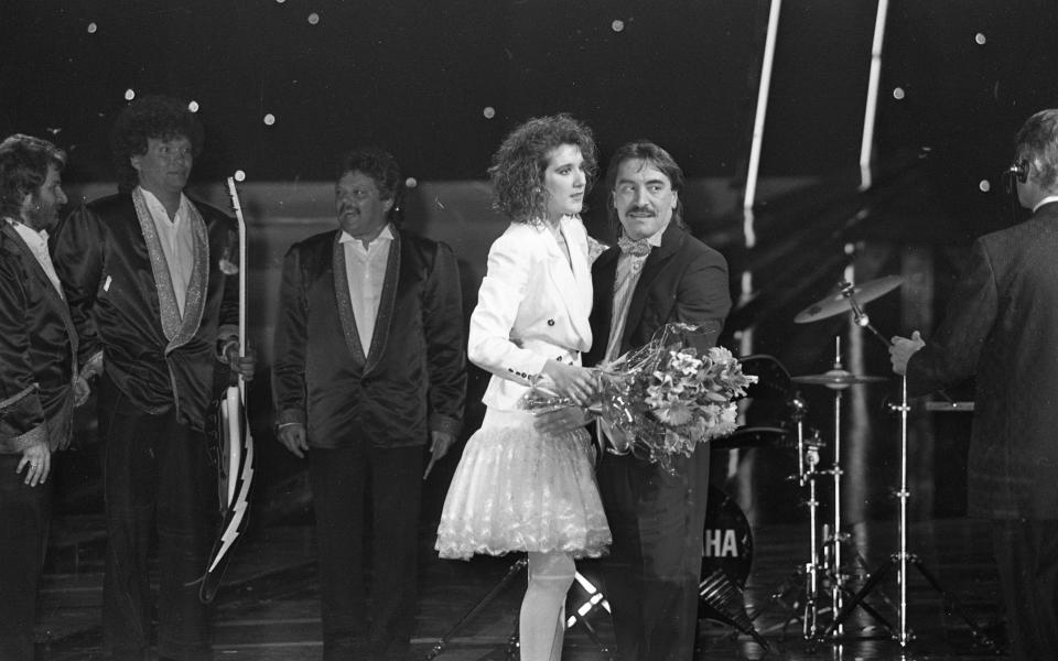 Eurovision Song Contest Winner Celine Dion of Switzerland on stage in the RDS, Dublin, 30/04/1988 (Part of the Independent Newspapers Ireland/NLI Colection). (Photo by Independent News and Media/Getty Images)