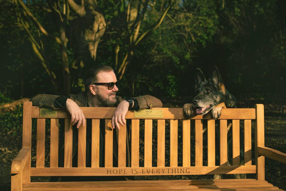 Netflix has donated 25 benches to local councils around the UK as part of a mental health initiative celebrating the launch of the new series of Ricky Gervais’ After Life. (Netflix/PA)
