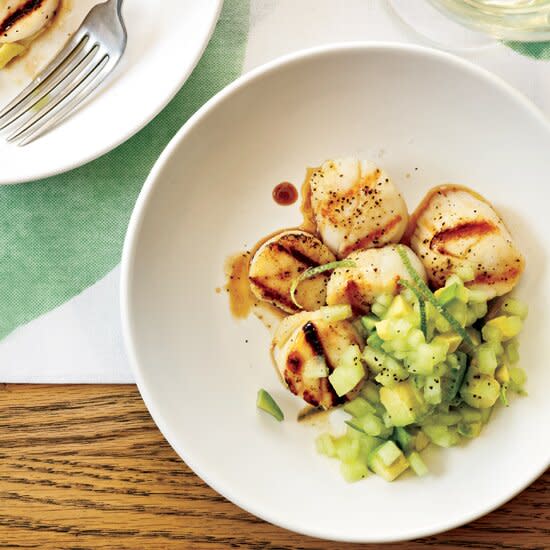 Grilled Scallops with Honeydew-Avocado Salsa