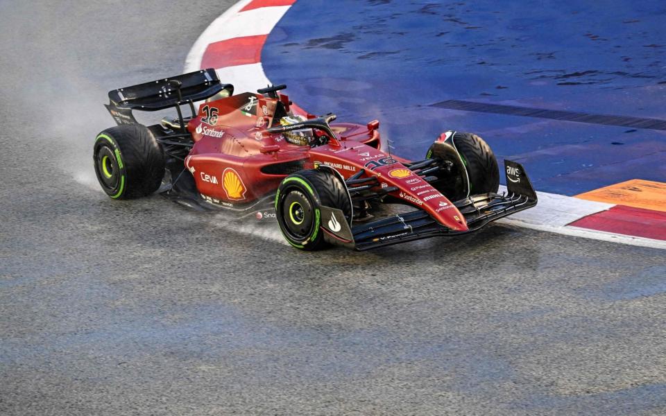 Ferrari's Monegasque driver Charles Leclerc drives during a practice session ahead of the Formula One Singapore Grand Prix night race at the Marina Bay Street Circuit in Singapore on October 1, 2022 - AFP