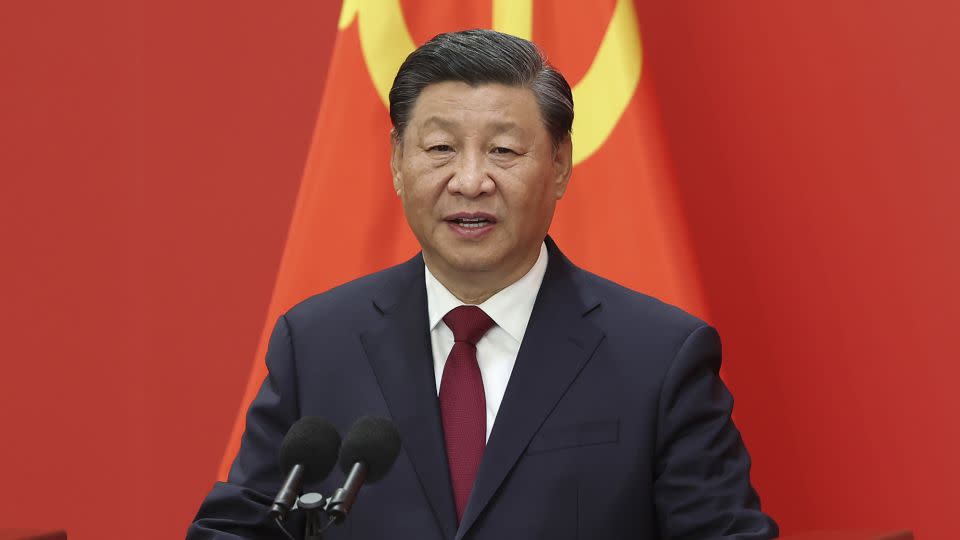 Chinese leader Xi Jinping speaks at Beijing's Great Hall of People in October 2022. - Lintao Zhang/Getty Images