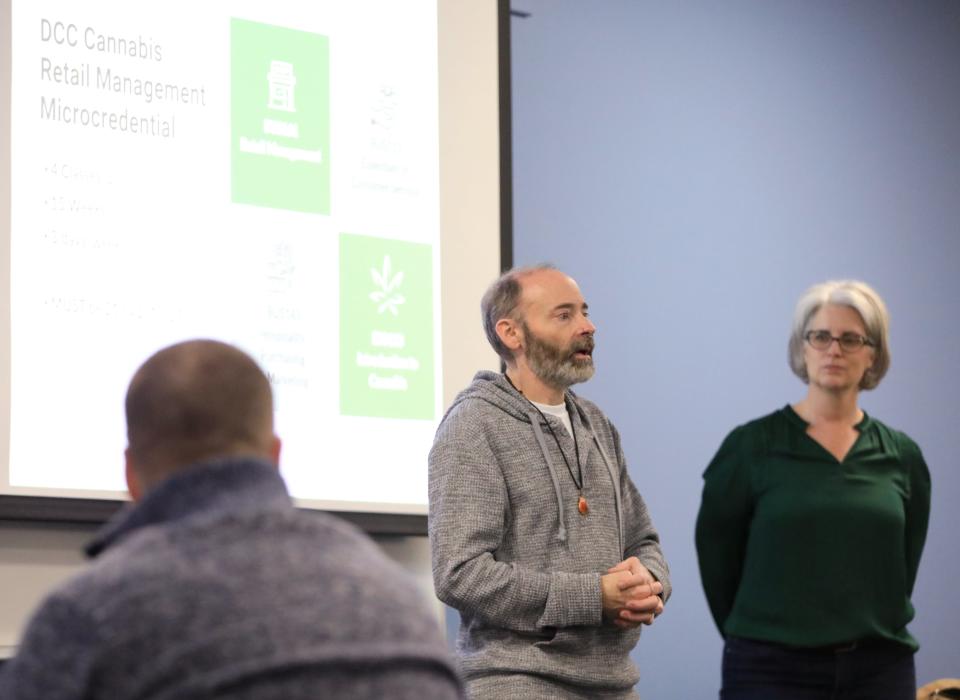 DCC biology professor Mark Condon speaks during an information session for the college's cannabis management program in Fishkill on January 10, 2024.