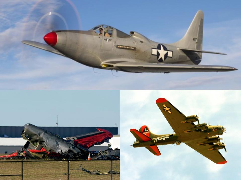 B-17 bomber and  Bell P-63 Kingcobra involved in fatal crash that killed six at Texas airshow (AP/Commemorative Airforce)