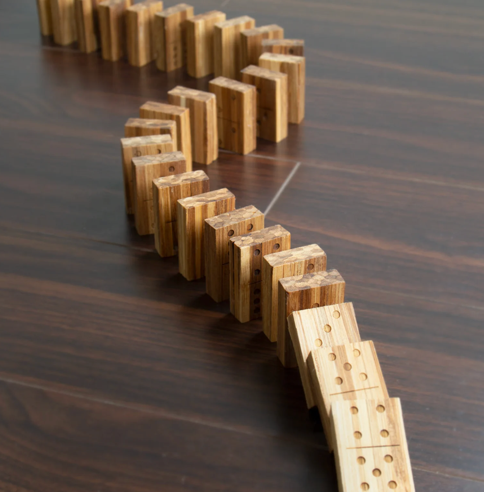 wooden dominos in a line