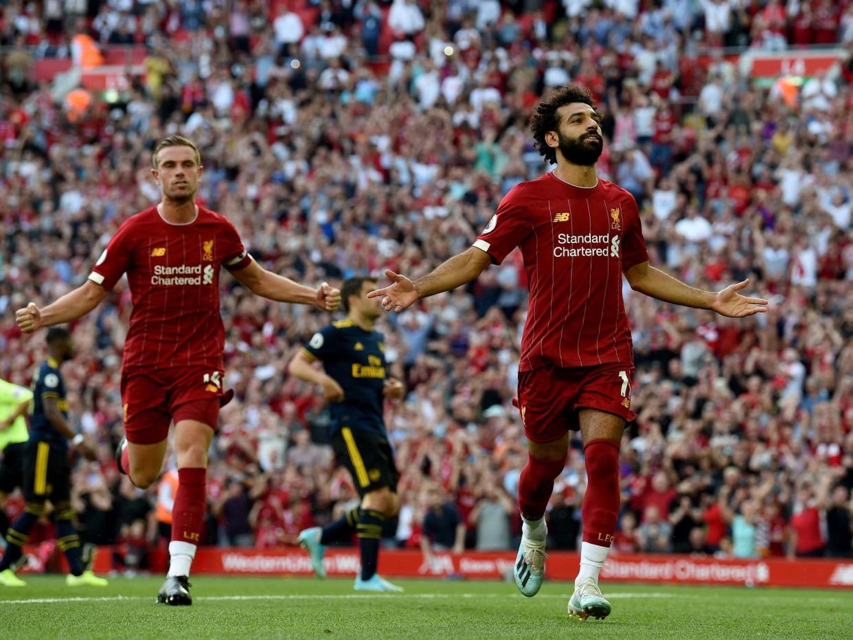 Salah celebrates vs Arsenal: Getty