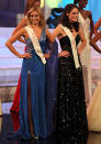 Miss England Alize Mounter and Miss Scotland Jennifer Reoch, at the Miss World 2011 final from Earls Court in London.