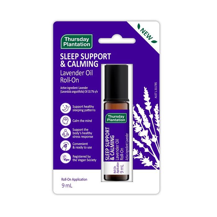 Thursday Plantation Sleep Support & Calming Lavender Oil Roll-On 9ml, $13.50. Photo: Chemist Direct.