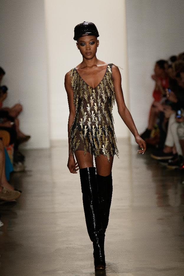 In this photo provided by Jeremy Scott, the Jeremy Scott Spring 2013 collection is modeled during Fashion Week in New York, Wednesday, Sept. 12, 2012. (AP Photo/Jeremy Scott)