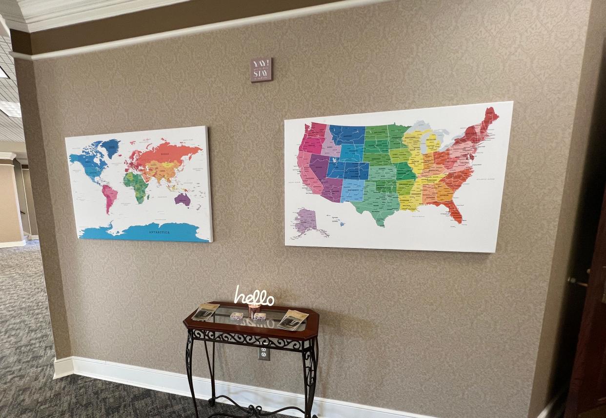 Visitors to Greater Gadsden Area Tourism's new headquarters in the Downtown Civic Center on Broad Street can place pins in a map showing where they're from.