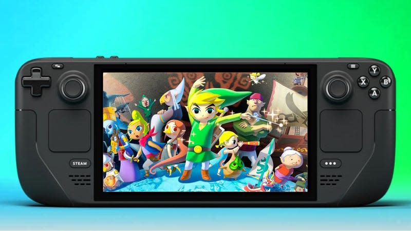 A Steam Deck displays art for The Legend of Zelda: Wind Waker