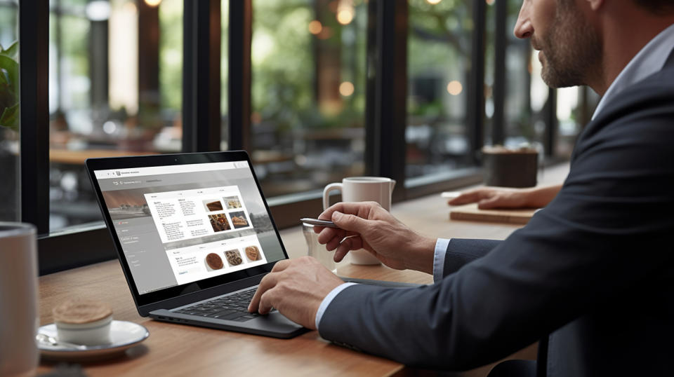 A customer receiving counsel from an online marketplace representative, exploring options on a laptop.