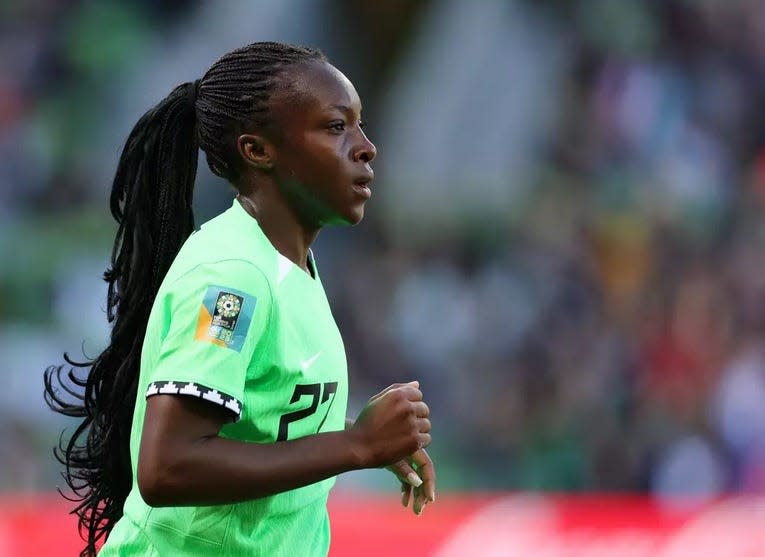 Apple Valley-born Michelle Alozie, No. 22, and the Nigeria Women’s Super Falcons soccer team defeat the Australia squad during the FIFA Women’s World Cup 2023 match on Thursday, July 27, 2023 in Brisbane, Australia.