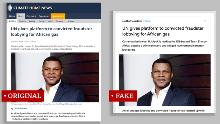 Image of two articles side by side with the same headline and image