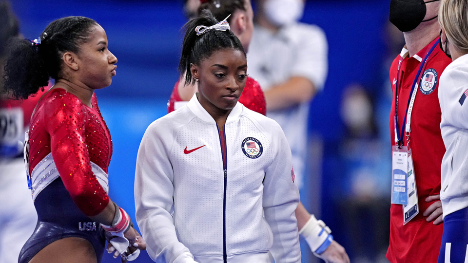 Simone Biles withdrew from the team event on Tuesday.