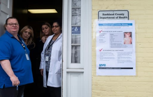 Nurses wait to provide measles vaccinations at the Rockland County Health Department in Haverstraw, New York