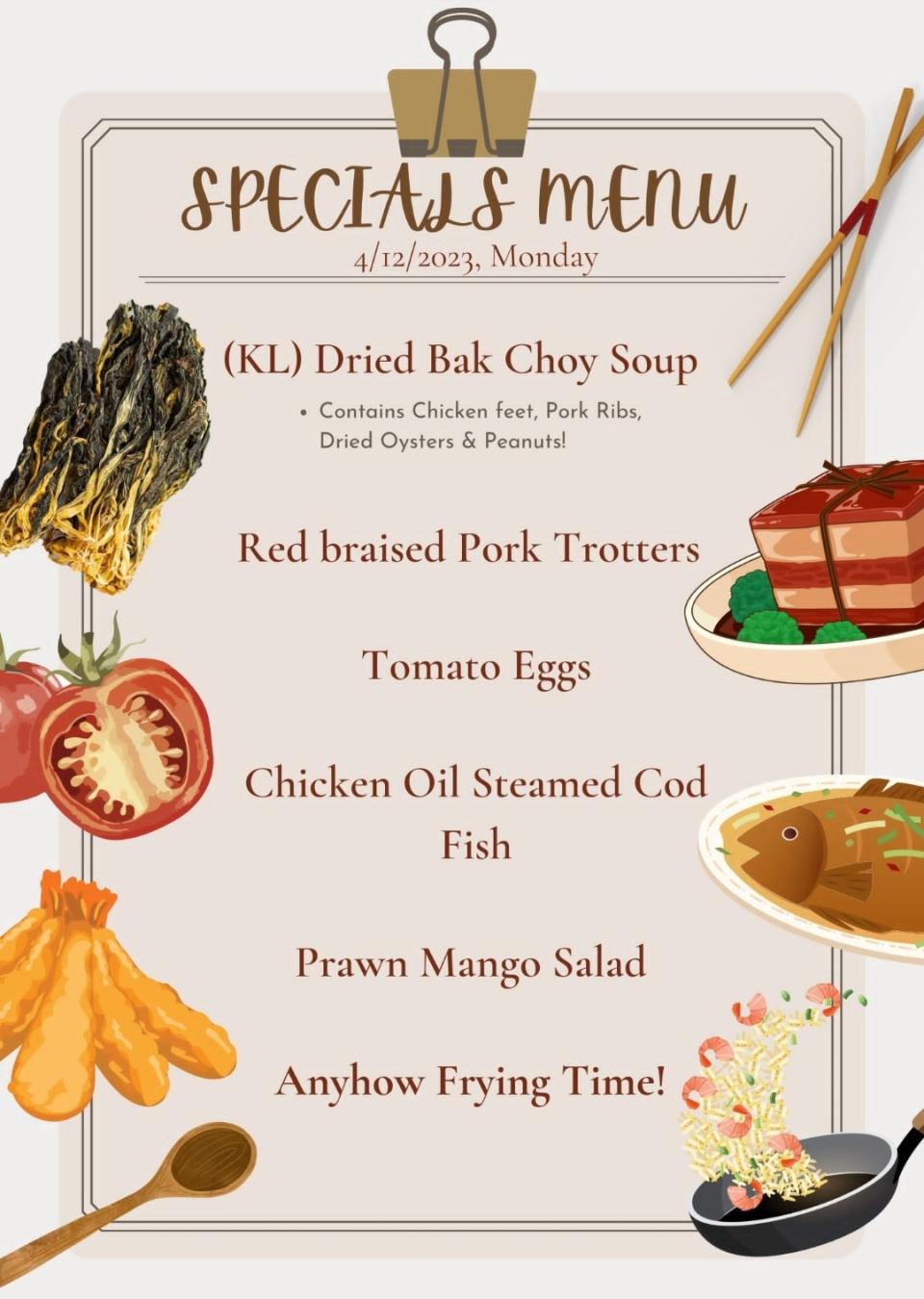 wu you eating house - specials menu