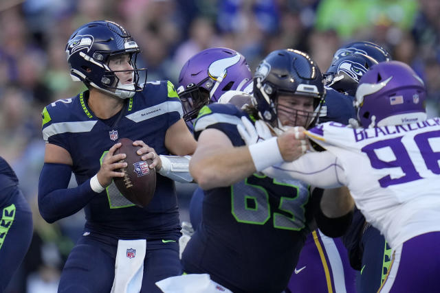 Seattle Seahawks wide receiver Jake Bobo (19) runs with the ball and scores  a touchdown during an NFL pre-season football game against the Minnesota  Vikings, Thursday, Aug. 10, 2023 in Seattle. (AP