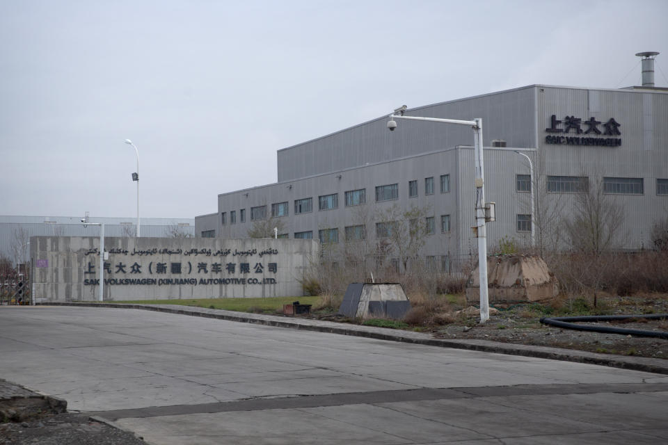 An SAIC Volkswagen plant is seen in the outskirts of Urumqi in northwestern China's Xinjiang Uyghur Autonomous Region, Thursday, April 22, 2021. An audit commissioned by Volkswagen has found no indication of forced labor at its plant in China's Xinjiang region, where Western governments have accused the Chinese government of human rights violations against the Uyghur ethnic minority, announced in a media briefing in Germany on Tuesday Dec. 5, 2023. (AP Photo/Mark Schiefelbein)