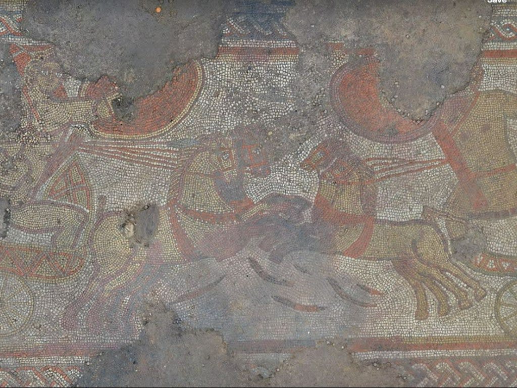 The mosaic shows the battle between the Greek hero Achilles and the Trojan prince Hector  (University of Leicester Archaeology/Historic England)