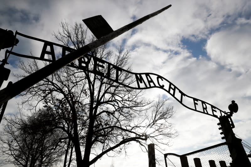 The front gate of the former Nazi German concentration and extermination camp Auschwitz I is pictured in Oswiecim