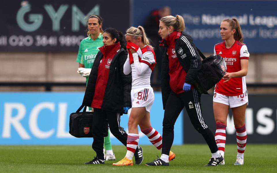 Jordan Nobbs of Arsenal leaves the field after receiving medical treatment during the Barclays FA Women's Super League - Getty Images