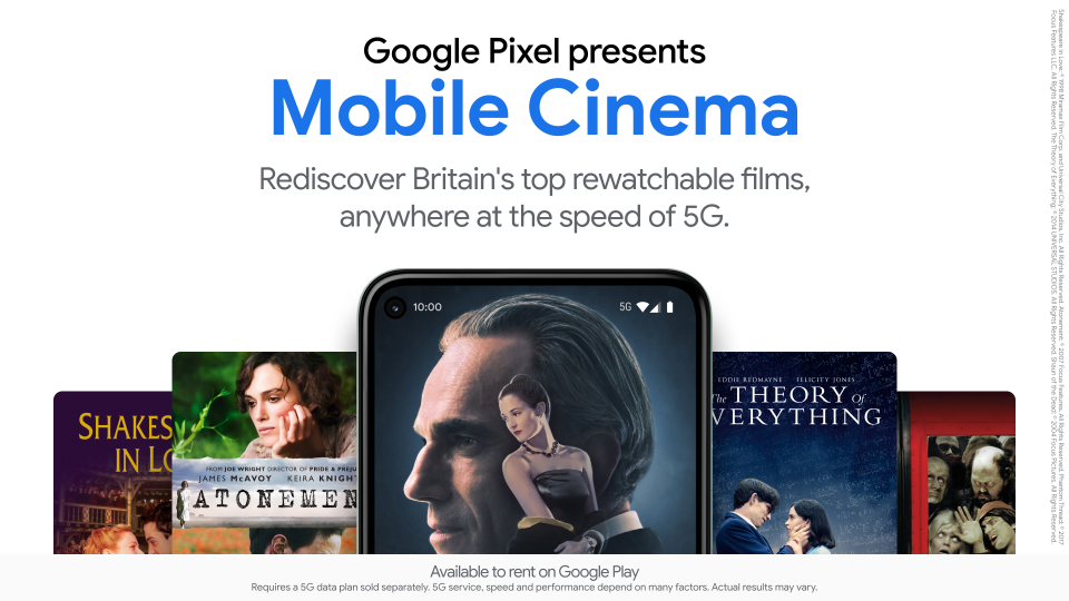 A promotional graphic for Google Pixel presents Mobile Cinema (Google)