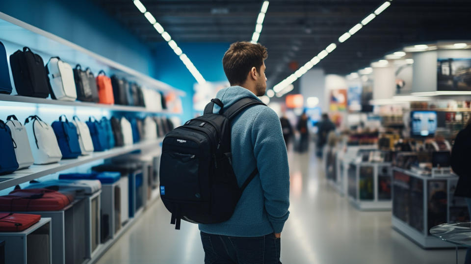 A customer in a store, perusing the selection of consumer electronics.