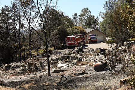 Remnants of a home burned by the Wall Fire are pictured near Oroville, California, July 10, 2017. REUTERS/David Ryder