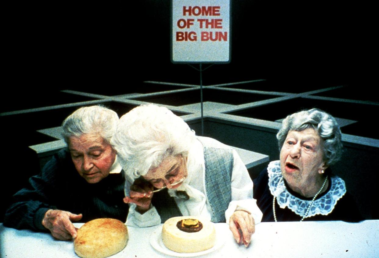 Clara Peller, right, and other actors in the famous Wendy's "Where's the beef?" television advertisement from 1984. The phrase "Where's the beef?" became part of American popular culture and remains one of the best remembered ad slogans of all time.