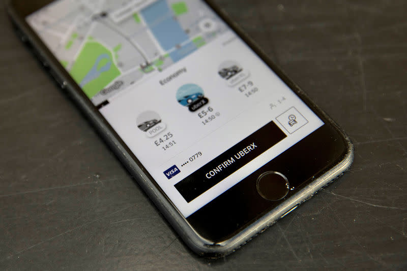 The Uber app seen on a mobile phone in London. File photo: Reuters