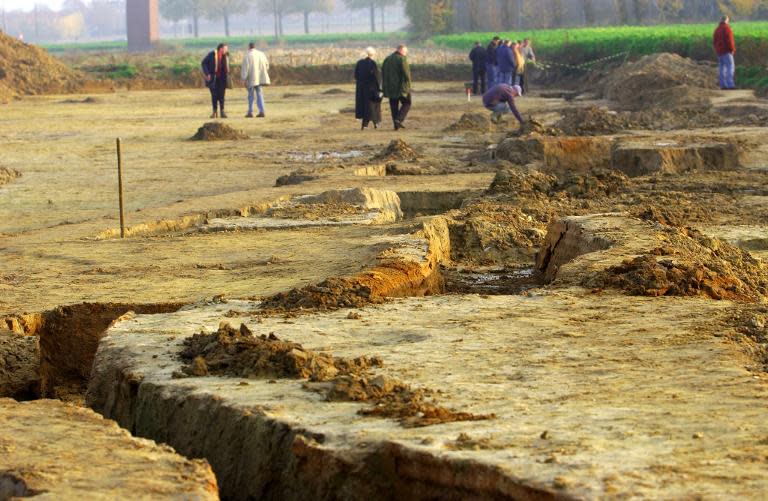 An excavation site following the line of World War I trenches is pictured near Ypres in Belgium on November 10, 2003