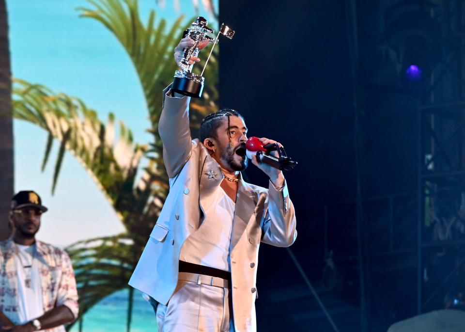 Bad Bunny, who won artist of the year, performs at Yankee Stadium.