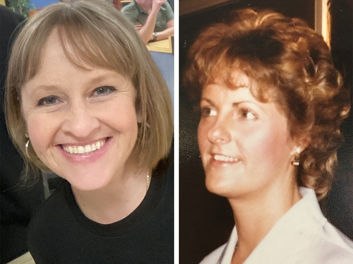 Hayley Klein in a side-by-side photo with her late mom, Sue Snow