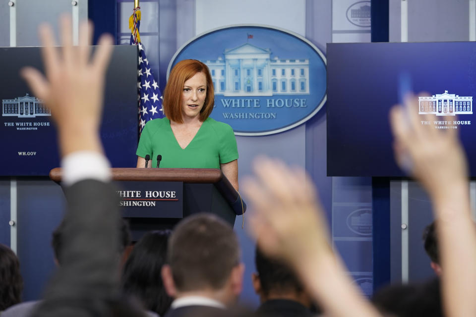 White House press secretary Jen Psaki speaks during the daily briefing at the White House in Washington, Friday, July 16, 2021. (AP Photo/Susan Walsh)