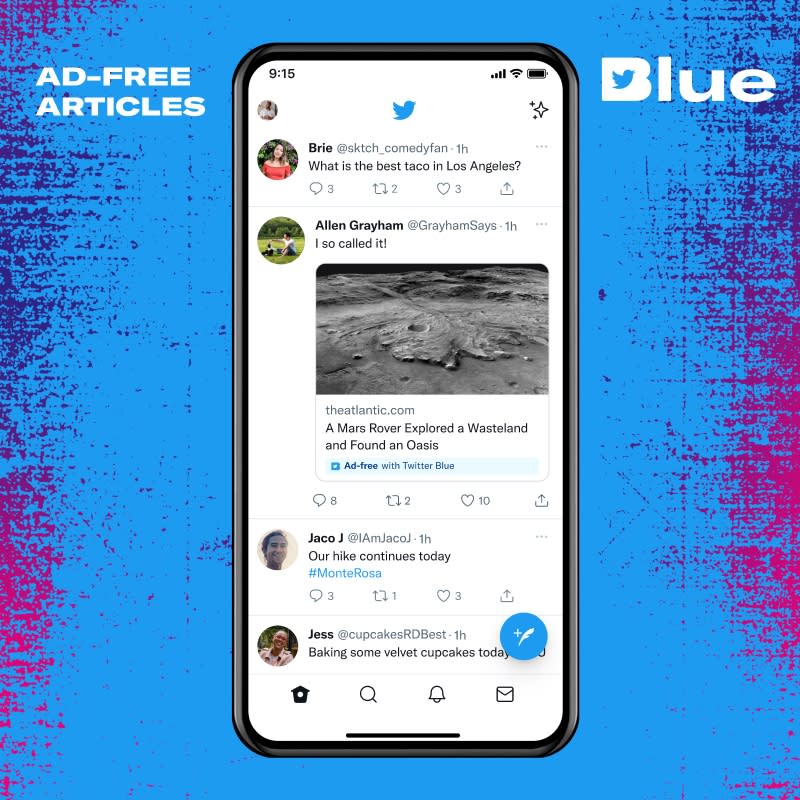 Twitter Blue’s paid service offers ad-free content. (Twitter)