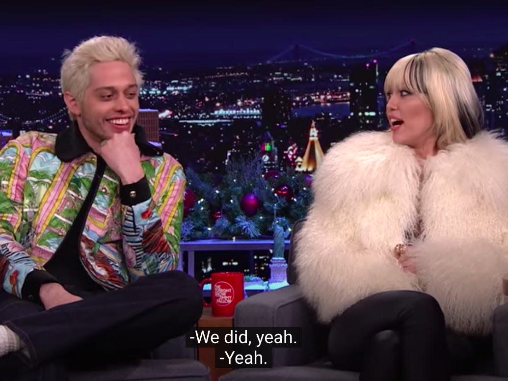 Miley Cyrus and Pete Davidson on  "The Tonight Show Starring Jimmy Fallon."