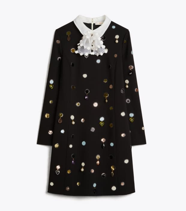 <p>Tory Burch Convertible Jewel Embroidered Shift Dress, $698, <a href="https://rstyle.me/+Ja84MX6Ynp0yWXGpp9j5qg" rel="nofollow noopener" target="_blank" data-ylk="slk:available here;elm:context_link;itc:0;sec:content-canvas" class="link ">available here</a>.</p>