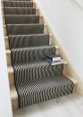 <p>Make a design statement with stripes, which perfectly complements a natural wooden staircase. This stylish Portobello carpet, which is from our <a href="https://www.carpetright.co.uk/carpets/brands/house-beautiful/" rel="nofollow noopener" target="_blank" data-ylk="slk:House Beautiful range at Carpetright;elm:context_link;itc:0;sec:content-canvas" class="link ">House Beautiful range at Carpetright</a>, ticks all the style boxes.<br></p><p>Pictured: <a href="https://www.carpetright.co.uk/carpets/portobello-wool-carpet/" rel="nofollow noopener" target="_blank" data-ylk="slk:Carpetright x House Beautiful Portobello Carpet In Magpie;elm:context_link;itc:0;sec:content-canvas" class="link ">Carpetright x House Beautiful Portobello Carpet In Magpie</a></p>