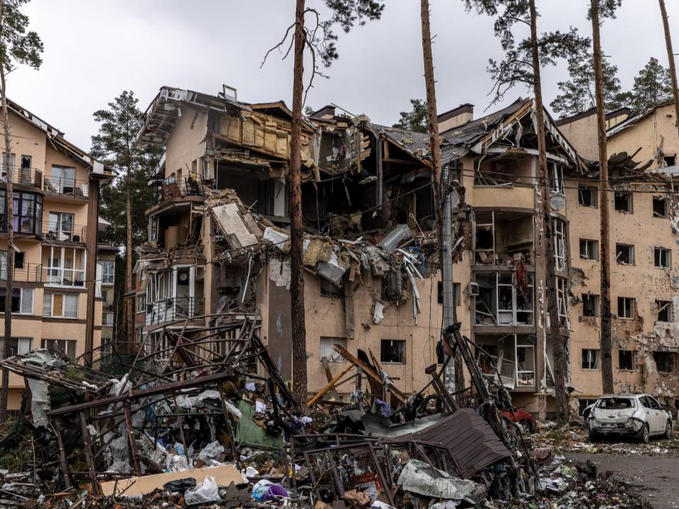 Destroyed buildings in Irpin, Ukraine.