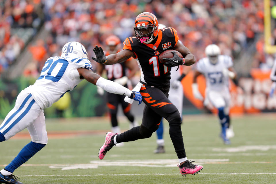 Cincinnati’s Brandon LaFell might want to practice better ball security this week. (Getty)