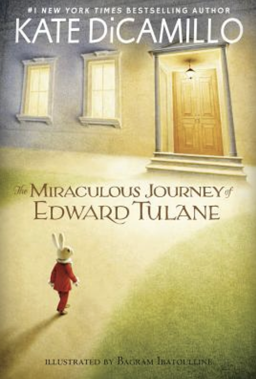 Book cover of 'The Miraculous Journey of Edward Tulane' by Kate DiCamillo with an illustration of a toy rabbit