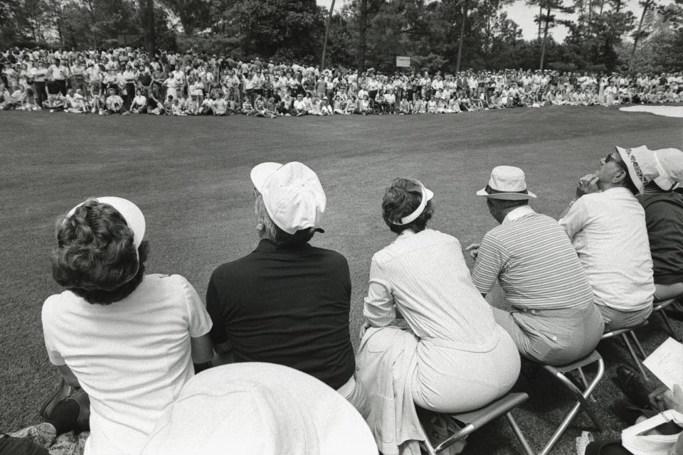 04/10/1981; Augusta, Georgia, USA; Spectators at Augusta National Golf Club during the 1981 Masters.