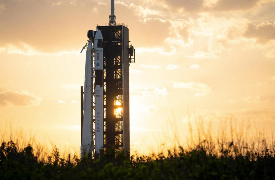 The SpaceX Crew-6 Falcon 9 rocket atop pad 39A at the Kennedy Space Center, awaiting a delayed launch to deliver a four-man crew to the International Space Station. / Credit: NASA