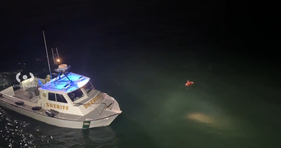 A suspect and their vehicle ended up in the Pacific Ocean after a wild pursuit that terminated in Venice, California on Mar. 17, 2024. (Citizen App)