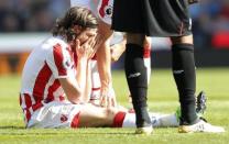 Britain Football Soccer - Stoke City v Liverpool - Premier League - bet365 Stadium - 8/4/17 Stoke City's Joe Allen looks dejected after sustaining an injury Action Images via Reuters / Carl Recine Livepic